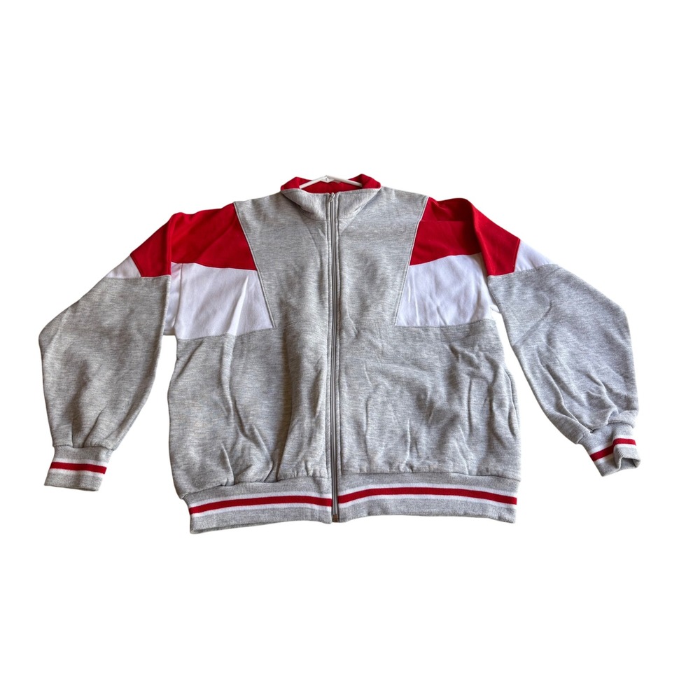 Vintage‎ Grey Red White Colorblock Zip Up Track Jacket Mens Large